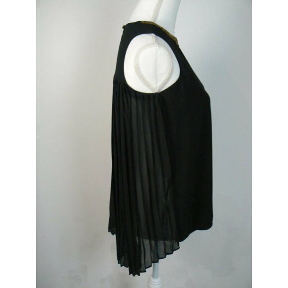 $125 Michael Kors Black Chiffon Gold Beaded Accordion Pleated Top XS NWT - Picture 3 of 4